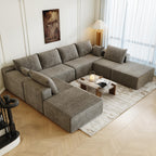 139.4" Modular Sectional Sofa Couch, Oversized U-Shaped Minimalist Couches with 2 Ottomans Chaise and 2 Middle Seats, Modern Deep Seat Cloud Plush Corduroy Sofas Set for Living Room, 8 Seater, Camel