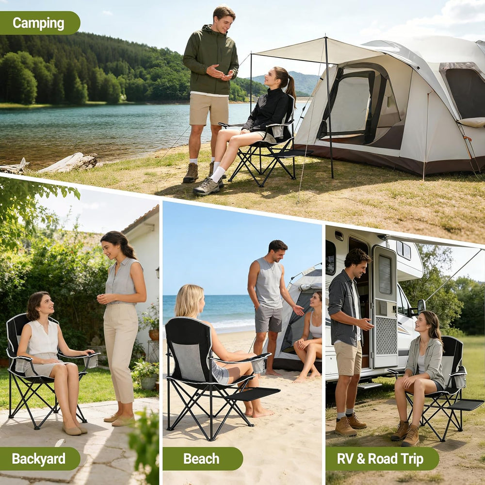 XGEAR 2-Pack Camping Chairs 350LBS Heavy Duty Folding Chair with Side Table |...