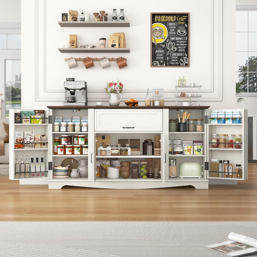 65" Sideboard Buffet Cabinet with Storage, Farmhouse Kitchen Pantries Si...