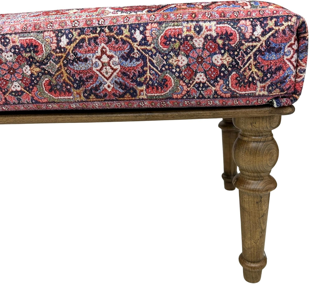 Boho Red Heriz Rug Upholstered Ottoman Bench, Piano Bench, Decorative Farmhou...