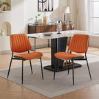 Dining Chairs Set of 8, Mid Century Modern Accent Dining Room and Kitchen Chairs, Upholstered PU Leather Vertical Stripe Chairs for Vanity with Walnut Bentwood and Metal Legs, Orange