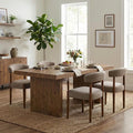 VKNOW Wooden Dining Chairs Set of 4, Modern Upholstered Dining Room Chairs with Walnut Wood Legs and Curved Backrest, Fabric Kitchen Chairs for Farmhouse/Living Room/Dining Room, Brown