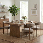 VKNOW Wooden Dining Chairs Set of 6, Modern Upholstered Dining Room Chairs with Walnut Wood Legs and Curved Backrest, Fabric Kitchen Chairs for Farmhouse/Living Room/Dining Room, Brown