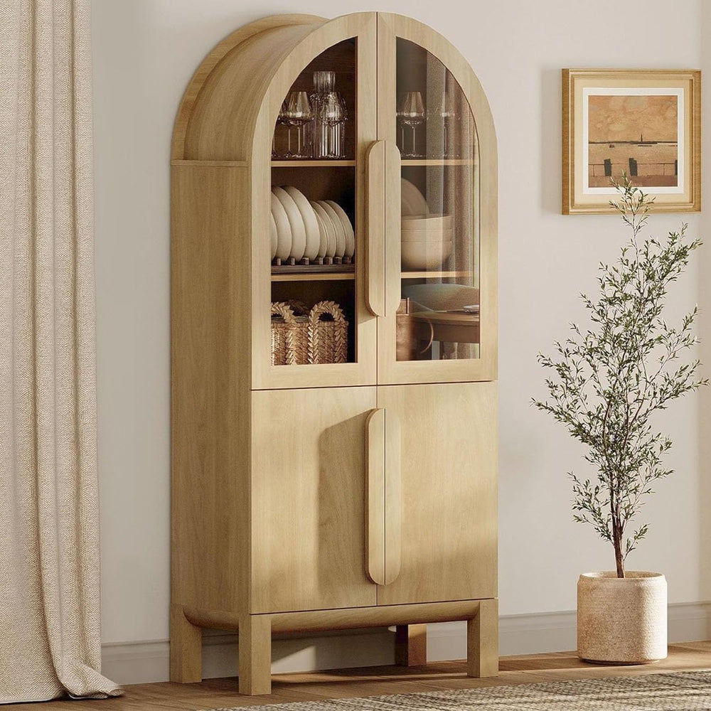 WAMPAT 71" Tall Arched Kitchen Pantry Cabinet, Oak, 1 PC