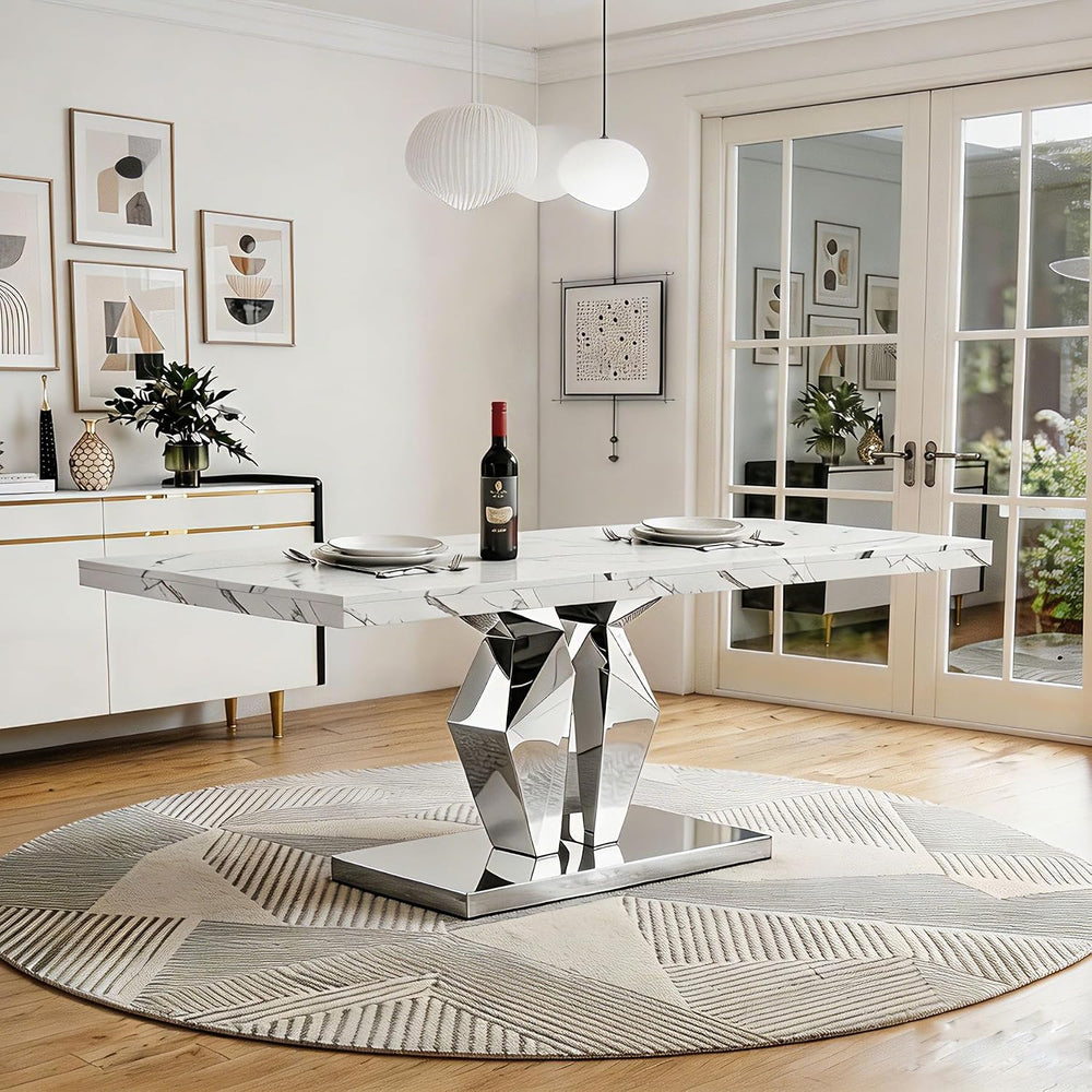 Henf Luxury Marble Dining Table for 6-8 Rectangular 70" Faux Marble Kitc...