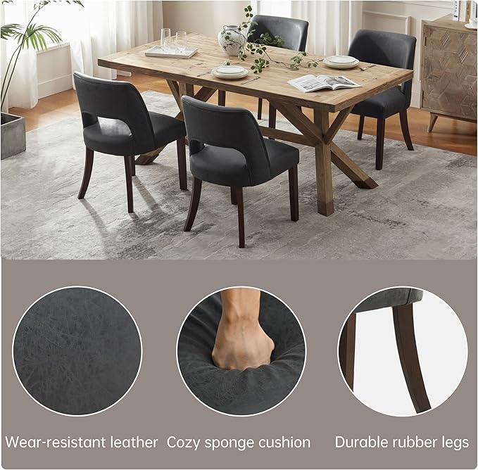 VKNOW Modern Dining Chairs Set of 2, Faux Leather Upholstered Dining Room Chair Kitchen Chairs, Farmhouse Dinner Chair for Kitchen Dining Room, Black