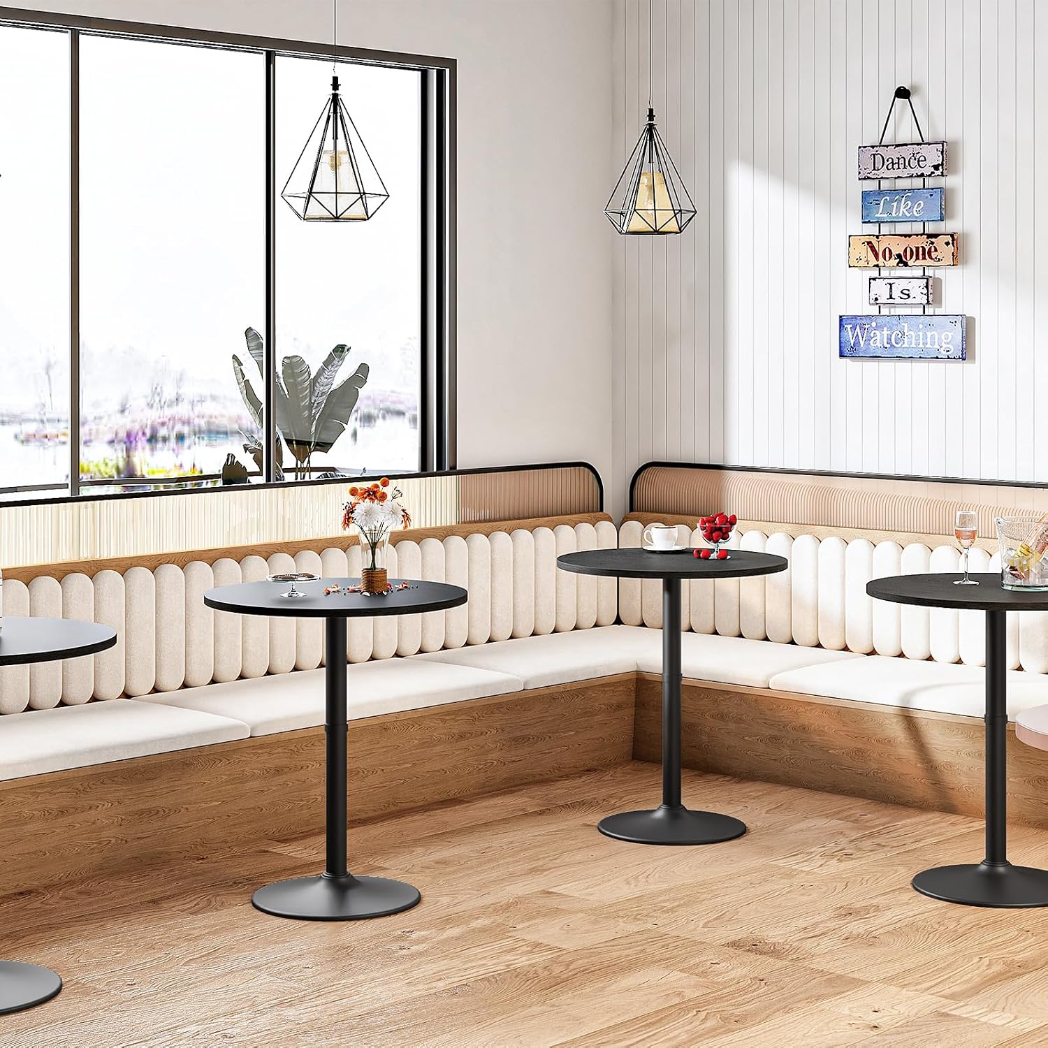HOOBRO 2 Pcs Round Bar Table, 35" Tall Pub Table, with Non-Slip Base for Narrow Space, Bar Height Table for Kitchen, Easy to Assemble, Black BB57BTP201