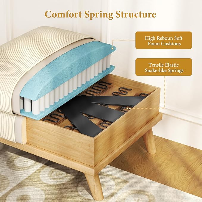 Vesgantti Large Ottoman for Modular Sofa, 29.5" Corduroy Pouf Ottoman with Spring Cushion, Rectangle Foot Rest for Couch, Entrance Footstool with Wood Legs, Footstool for Living Room, Bedroom, Beige