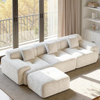 122" L Shaped Convertible Modular Couch, Cloud Couch Sectional with Ottoman, 4-Seater Chenille Boneless Couches for Living Room, Apartment, No Assembly, Beige 1PCS