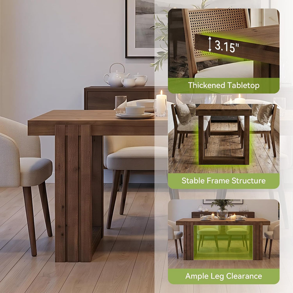 LITTLE TREE Solid Wood Dining Table, 61.8” Dining Table for 4-6 People, Recta...