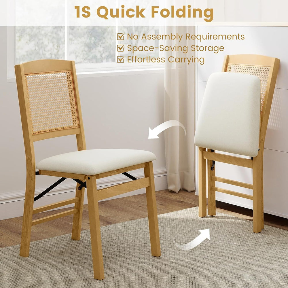 GIANTEX Folding Dining Chairs Set of 4, Rubber Wood Kitchen Chair w/Linen Pad...