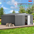 AECOJOY Shed 12' x 14' Storage Shed, Outdoor Metal Storage Sheds & Outdoor Storage 14x12 with Lockable Doors, Large Steel Yard Shed, Utility Tool Storage for Garden, Patio, Outside use in Dark Grey