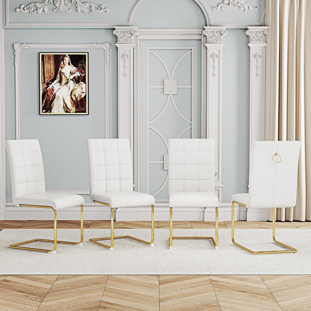 Modern Dining Chairs Set of 8, White PU Leather Chairs with Pull Ring Backres...