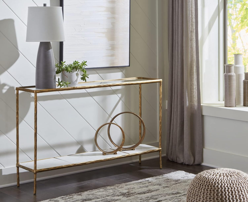 Signature Design by Ashley 52" Glass & Marble Narrow Console Sofa Ta...