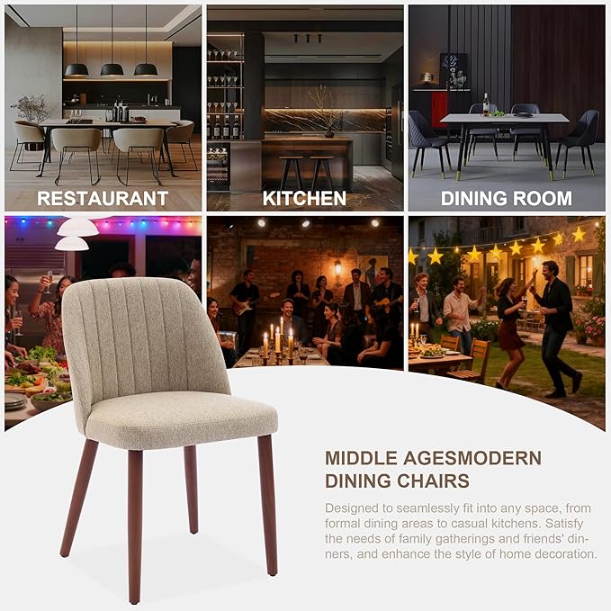 Wooden Dining Chairs Set of 2, Upholstered Kitchen Dining Room Chairs with Pa...