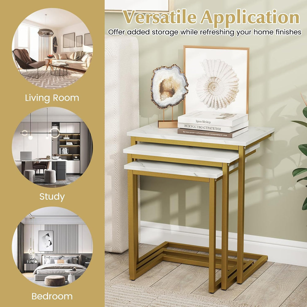GIANTEX Nesting Coffee Table Set of 3, Stackable Square End Table, White | Fa...
