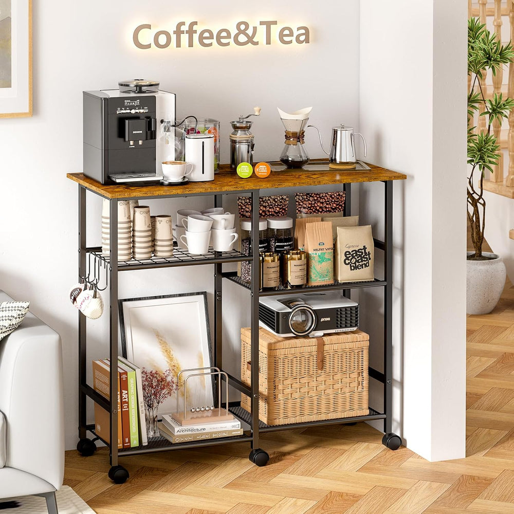ThreeHio Rolling Kitchen Microwave Cart, 3-Tier Microwave Stand with Adjustab...