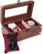 Wooden Watch Box for Men & Women, Watch Organizer & Display Case, Premium Long-Lasting Watch Holder for Storage, Elegant Gift for Watch Collectors (Glass Top, 3 Slots)