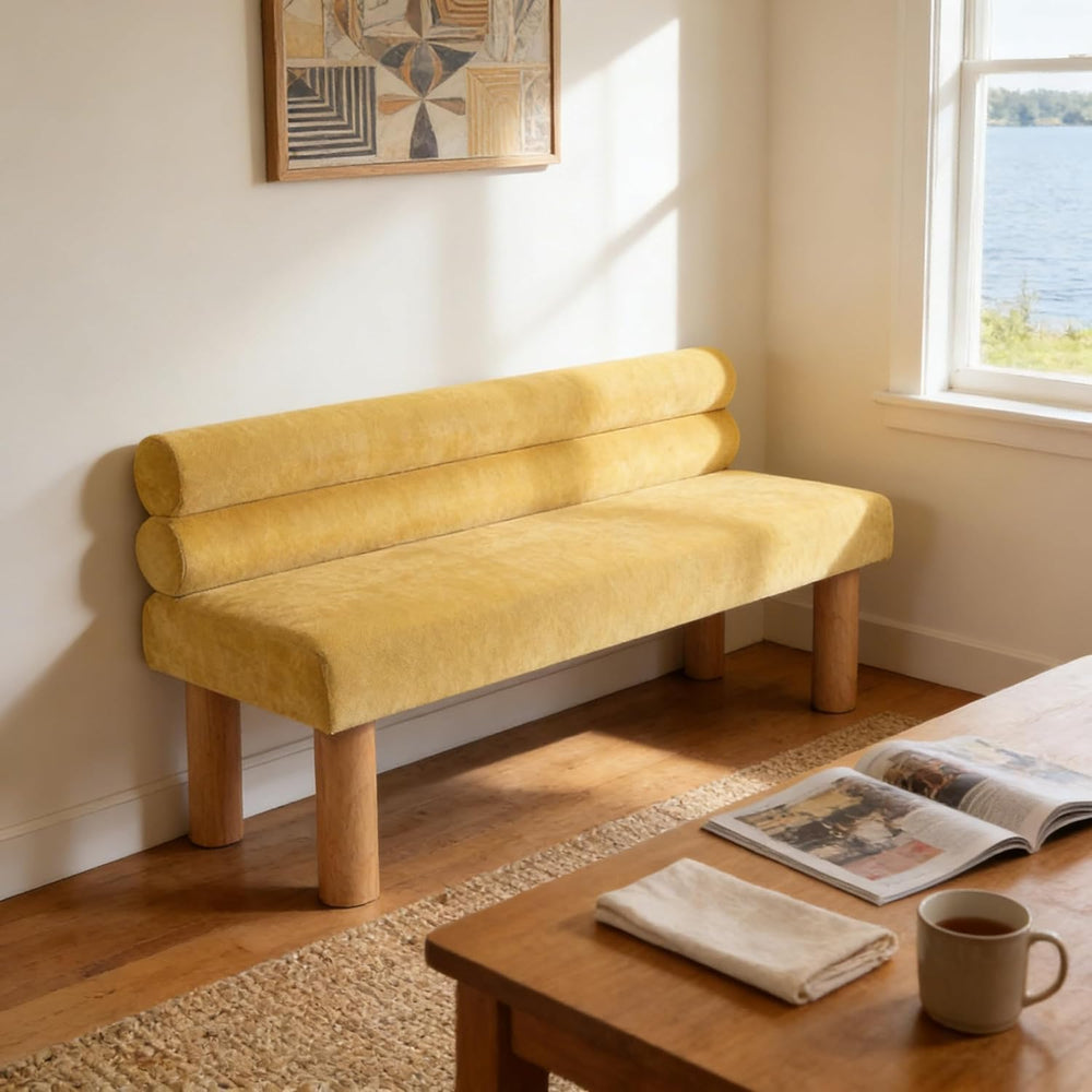GDFStudio Upholstered Boucle Dining Bench with Backrest Farmhouse Entryway Be...