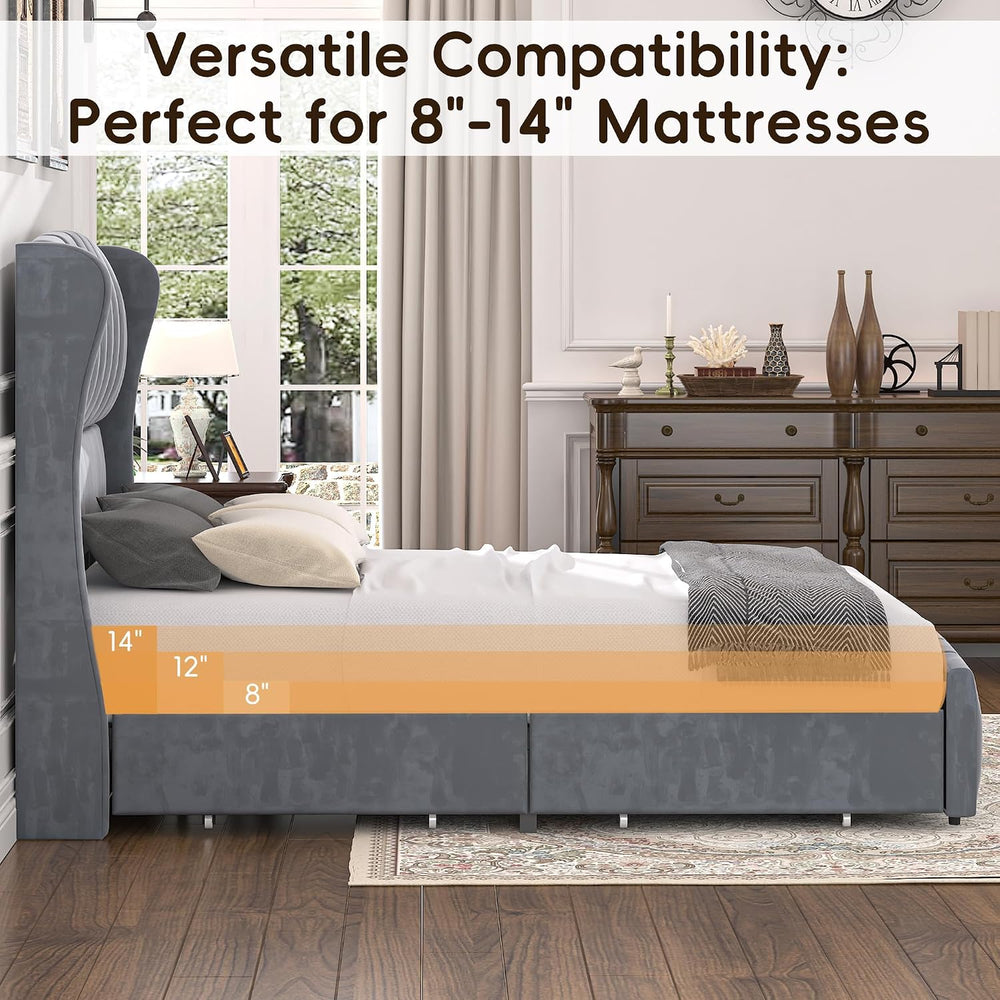 54" Tall Headboard Queen Bed Frame with 4 Drawers, Storage Platform