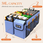 HOTOR Trunk Organizer for Car - Car Organizer, Foldable Trunk organizer for SUVs & Sedans, Sturdy Car Organization for Car Accessories, Tools, Sundries, Blue, 2 Compartments, 23.6"×14.2"×10.6"