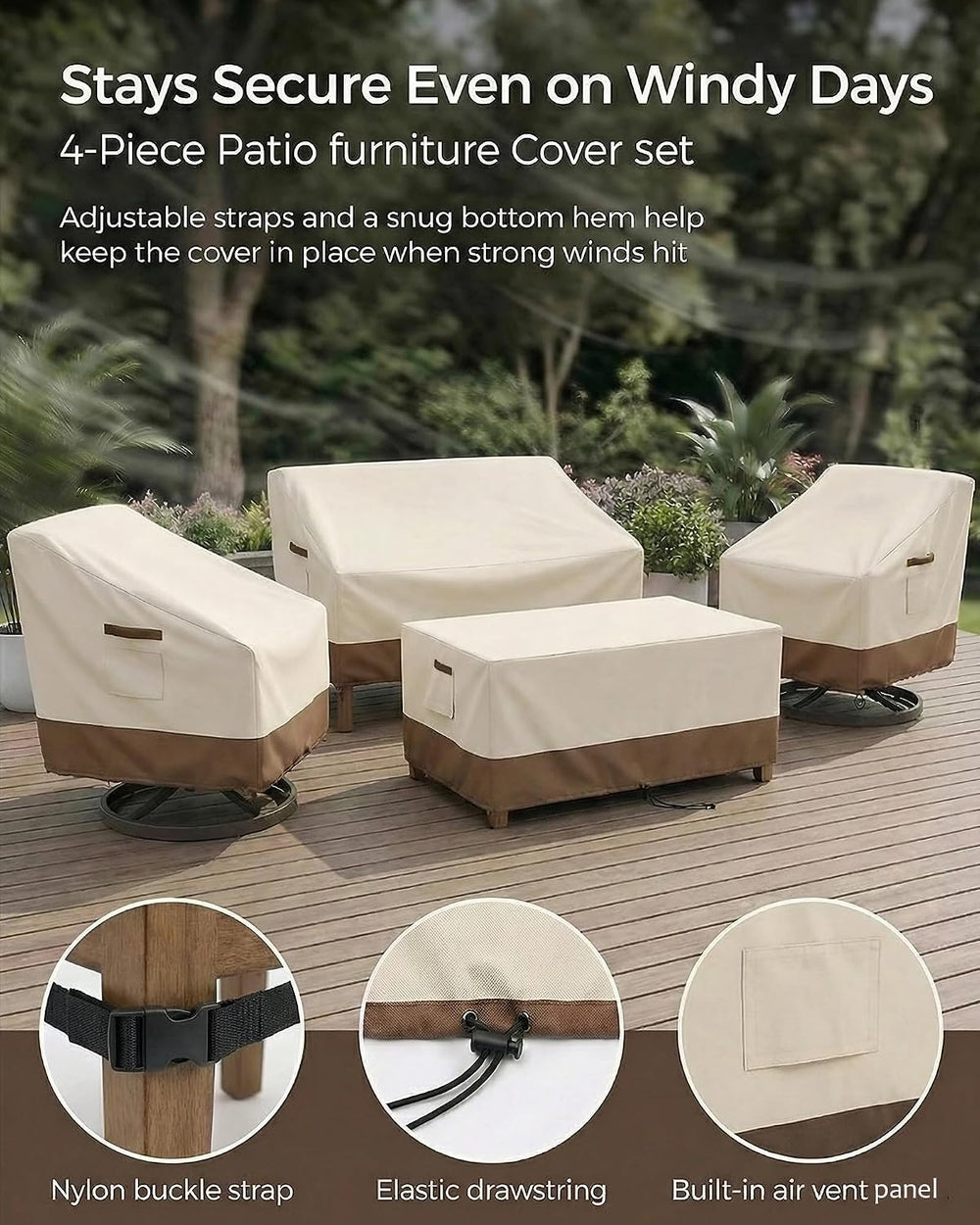 4-Piece Patio Furniture Cover Set, Waterproof Outdoor Furniture Covers for 3-...