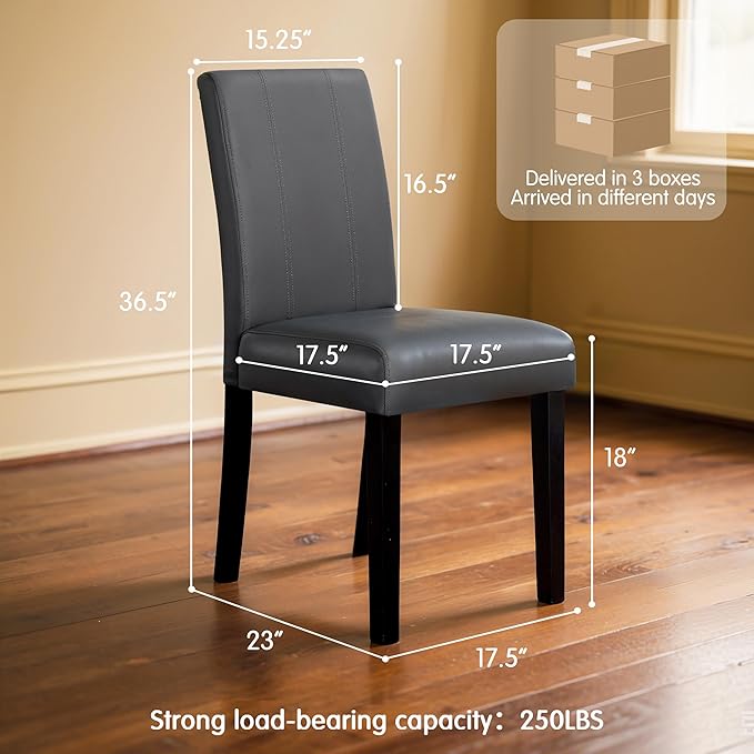 CHUN YI Dining Chairs Set of 6, Faux Leather Dining Room Chairs, Upholstered Parsons Chairs for Dining Room Kitchen Side Chair with Sturdy Wood Legs, Grey