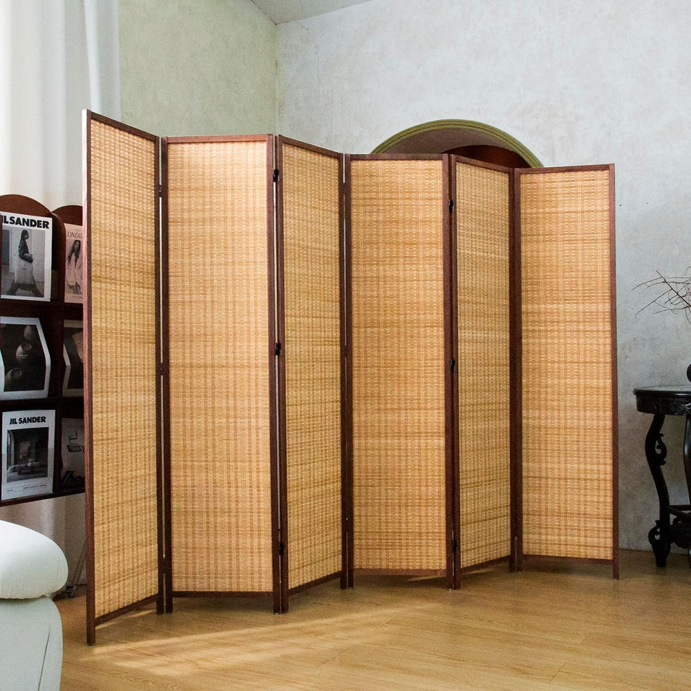 6 Panel Bamboo Room Divider Screen,5.6 FT Tall Bamboo Divider Folding Panel S...