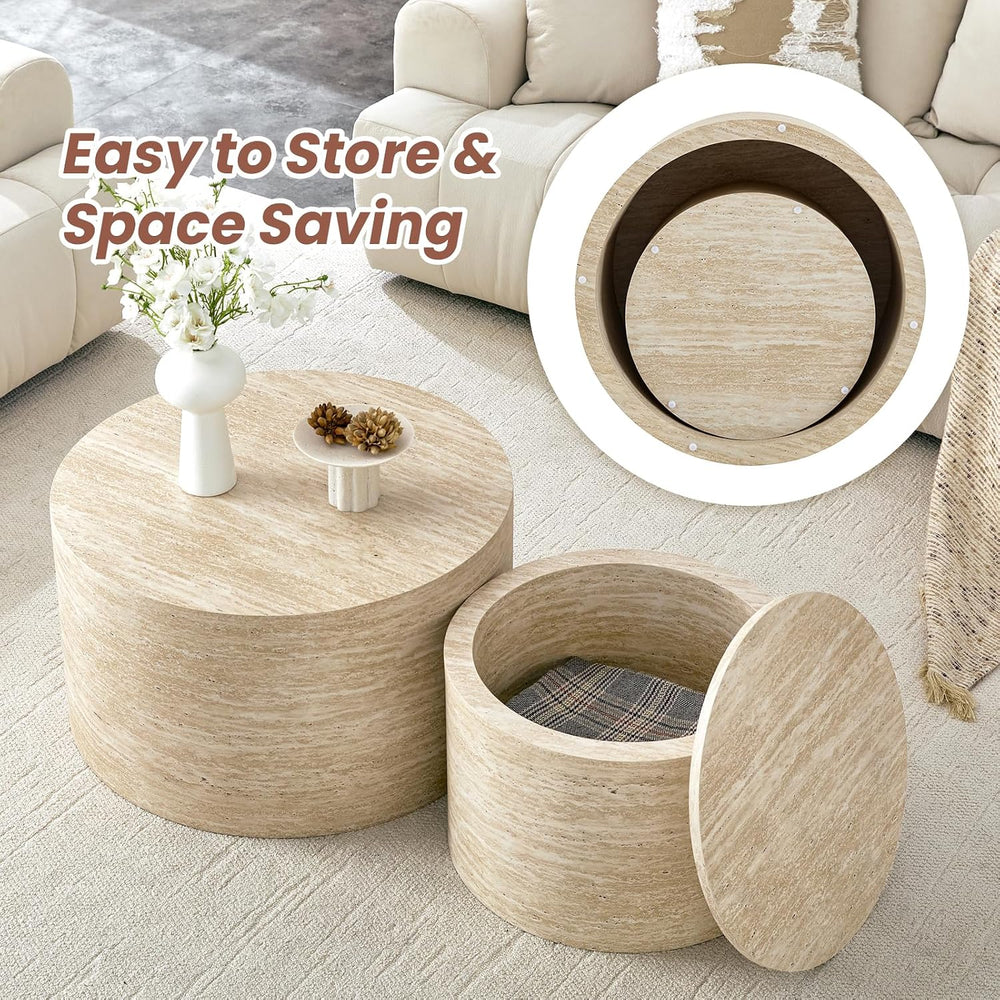 LKTART Round Nesting Coffee Table Set of 2， Modern Small Circle Coffee Table ...