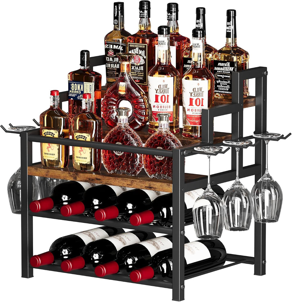 5-Tier Liquor Bottle Display Shelf, Holds up to 20 Bottles, Countertop Wine R...