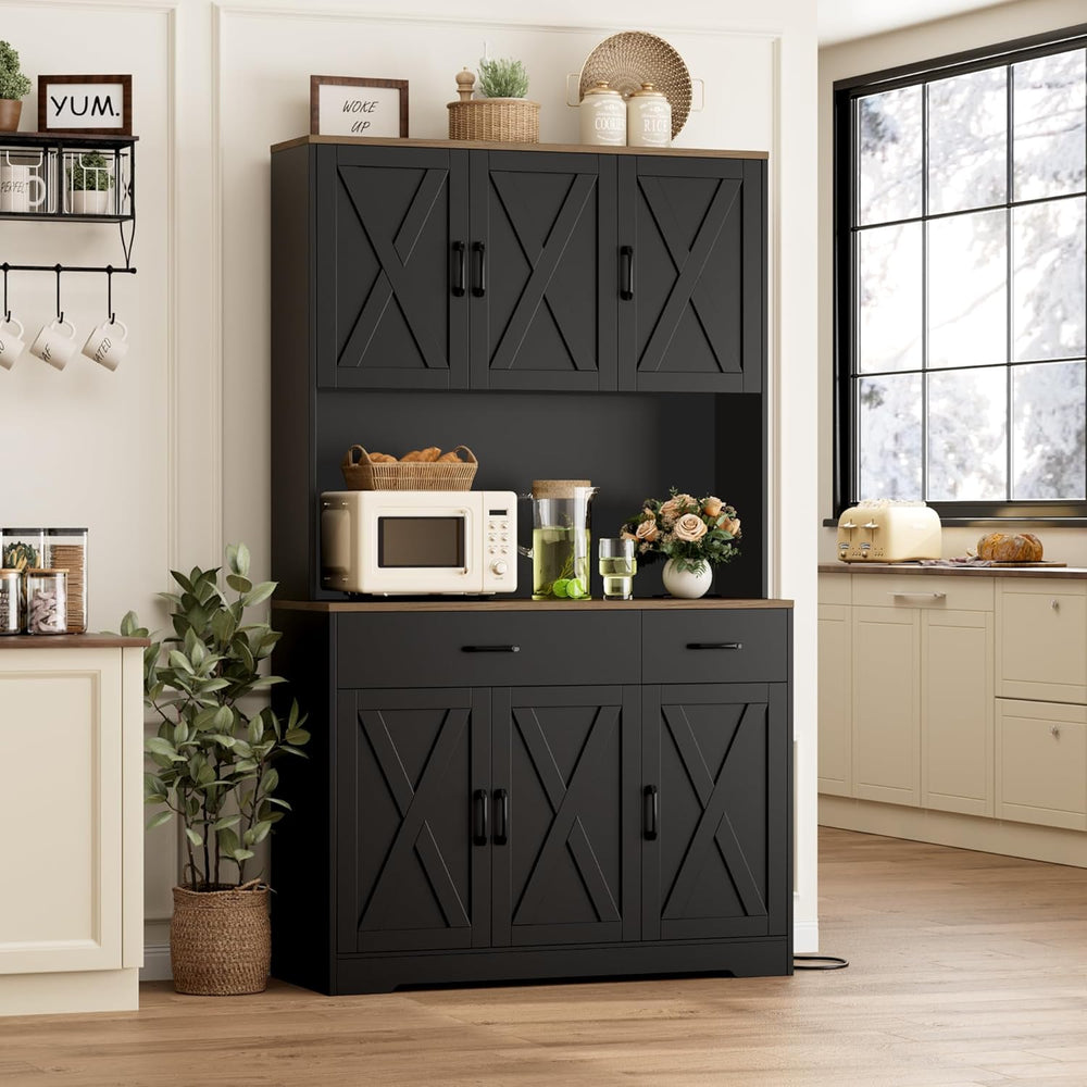 HOSTACK 71"H Kitchen Pantry Storage Cabinet, Farmhouse Hutch Cabinet, Bl...