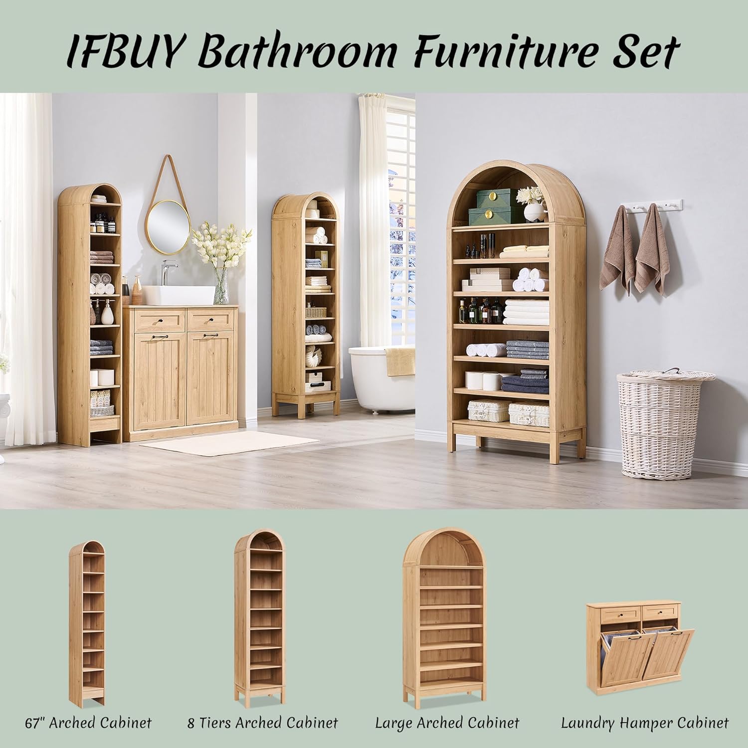 Tilt Out Laundry Hamper Cabinet, 10 Gallon Farmhouse Trash Can Cabinet with Drawer, Hidden Wood Garbage Can Bin Cabinets with Laundry Storage Basket for Bathroom, Kitchen, Natural