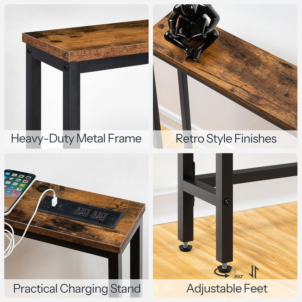 HOOBRO 47.2" Narrow Console Table with Power Outlet, 5.9" Behind Co...