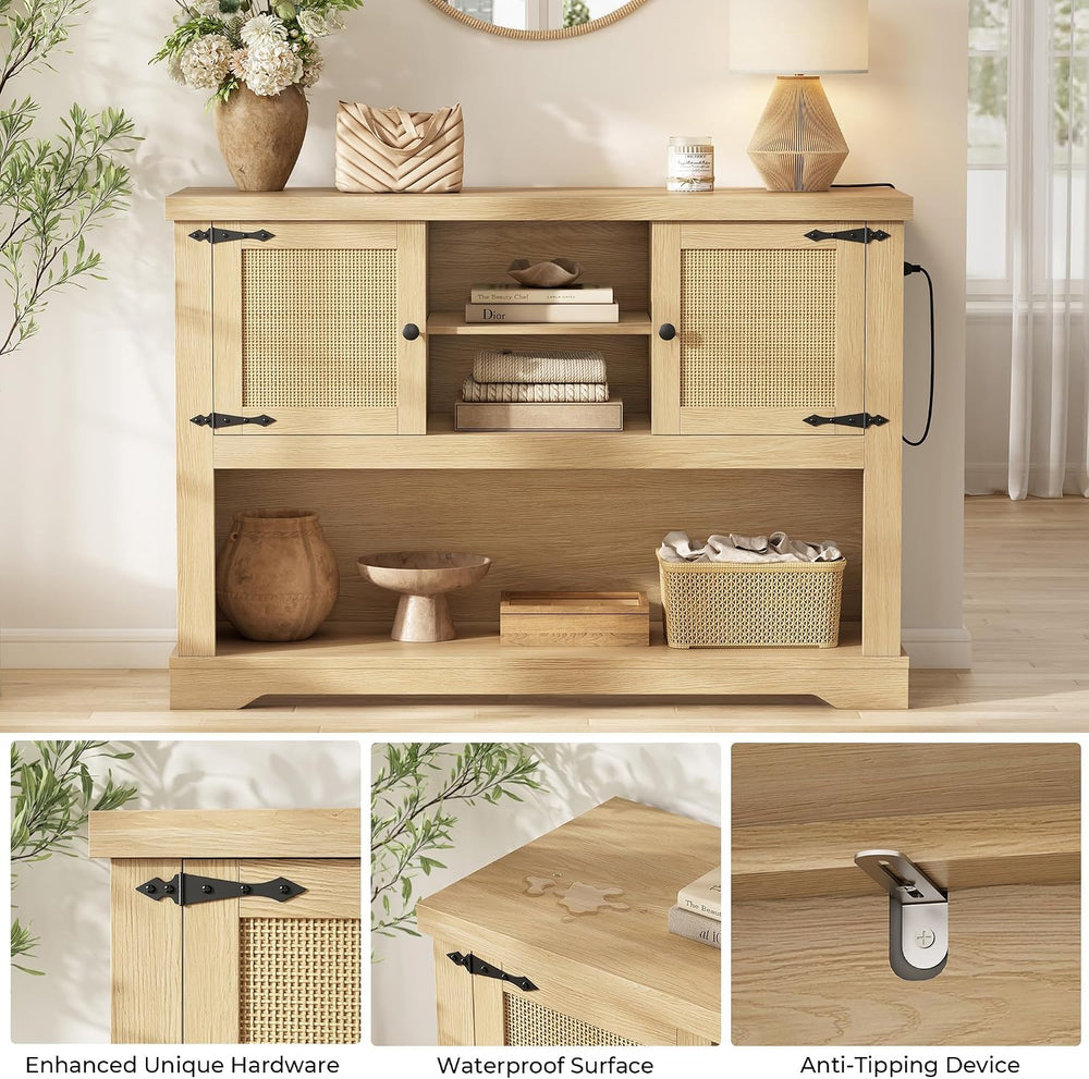 LIKIMIO 47" Entryway Table with Power Outlets, Console Table with Storag...