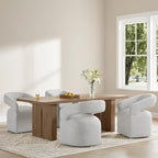 Upholstered Dining Chairs with Casters, Modern Barrel Side Armchair with Rollers for Dining Room, Bedroom, Kitchen, Reading Room, Light Gary, Set of 4