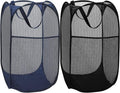 BATTOO Deluxe Strong Mesh Pop up Laundry Hamper Basket with Side Pocket Foldable Hamper for Laundry Room, Bathroom, Kids Room, College Dorm or Travel Navy + Black