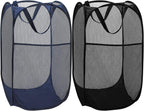 BATTOO Deluxe Strong Mesh Pop up Laundry Hamper Basket with Side Pocket Foldable Hamper for Laundry Room, Bathroom, Kids Room, College Dorm or Travel Navy + Black