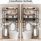 Over The Toilet Storage Shelf with Drawer, 3-Tier Above Toilet Bathroom Organizer with 4 Adjustable Side Shelves, Space Saver Freestanding Rack with Holder & Hook for Laundry Kitchen (Brown)