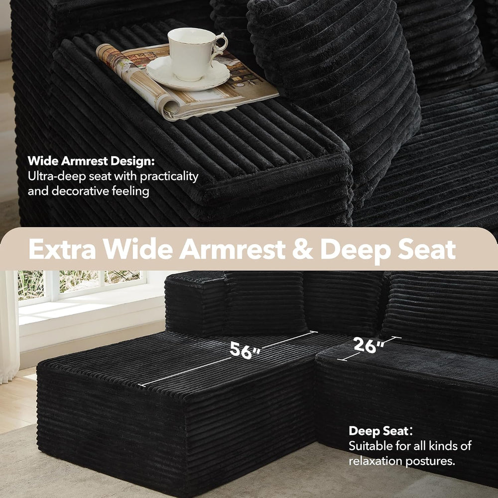 106" L Shaped Modular Cloud Sectional Sofa with Cushions, Black | 4-in-1...