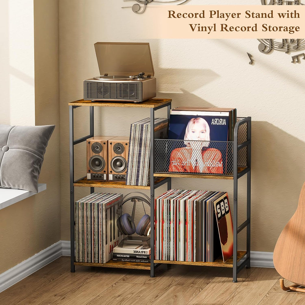 ThreeHio Record Player Stand, Turntable Stand with Vinyl Storage Holds up to ...