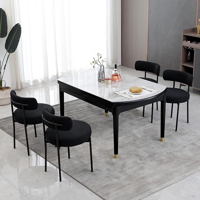 DYHOME Black Boucle Dining Chairs Set of 2, Mid Century Modern Kitchen Chairs...