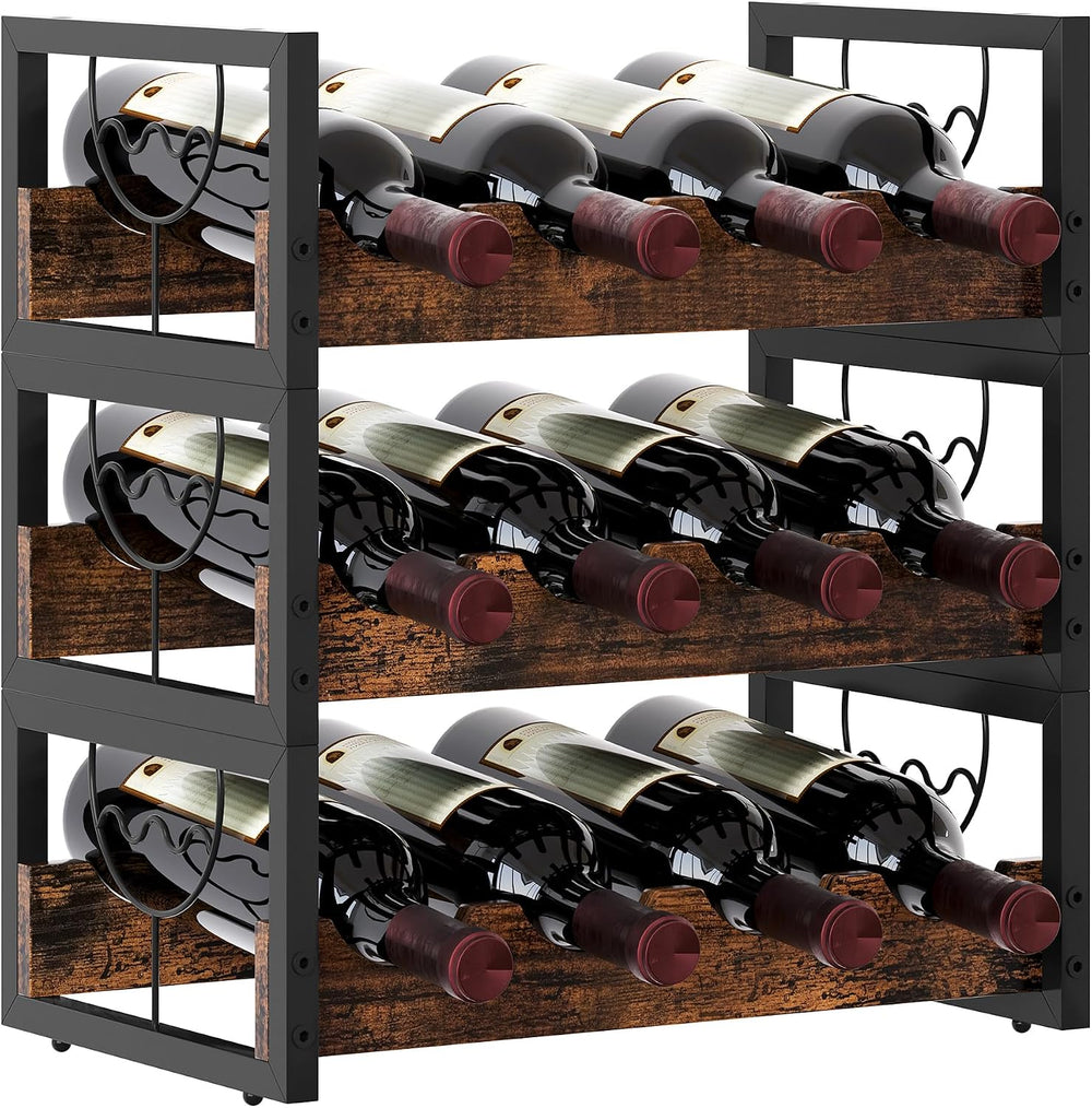 TQVAI Small Wine Racks 12 Bottle Countertop 3 Tier Wine Holder Bottle Storage...