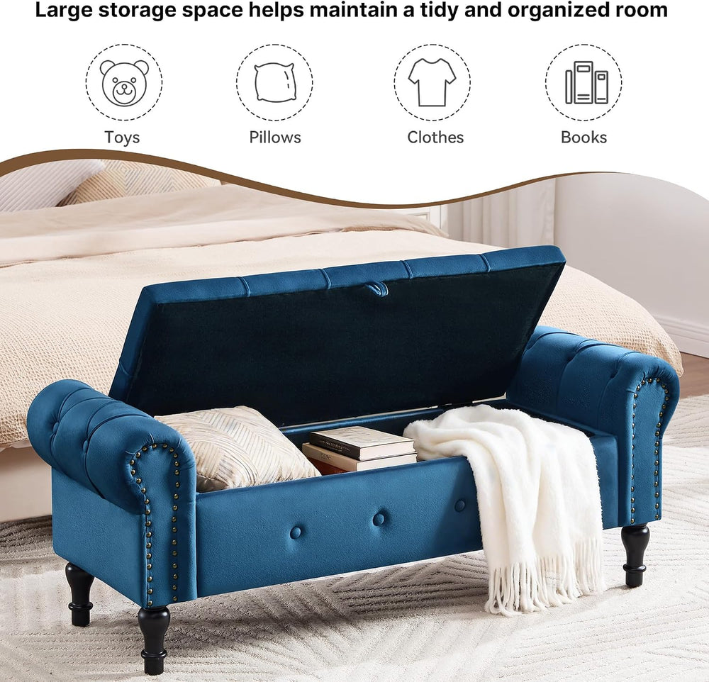 Storage Bench for Bedroom, Velvet 51" End of Bed Bench, Queen Size Bench...