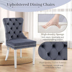KCC Velvet Dining Chairs Set of 6, Upholstered High-end Tufted Dining Room Chair with Nailhead Back Ring Pull Trim Stainless Steel Legs, Contemporary Nikki Collection Modern Style for Kitchen, Gray