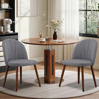 Fabric Dining Chairs Set of 2, Upholstered Mid Century Modern Dining Chairs, Armless Accent Chair with Walnut Wood Legs for Kitchen, Living Room, Dining Room, Grey