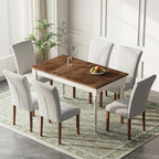 Stylish Dining Chairs Set of 6, Upholstered Parsons Dining Room Chair with Nailhead Trim, Kitchen Room Chair with Thick Cushions and Wood Legs, Nailhead Trim, Light Grey
