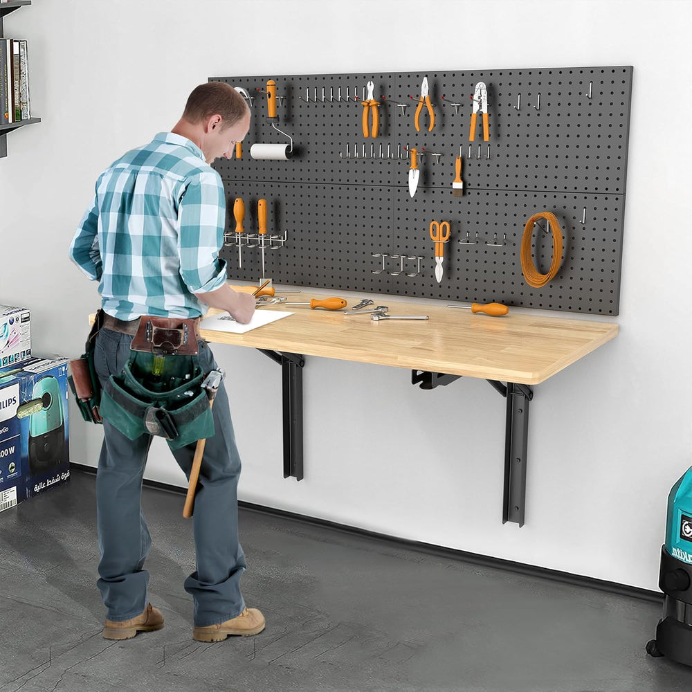 Ultrawall Wall Mounted Folding Workbench, Heavy Duty Foldable Work Table, Col...