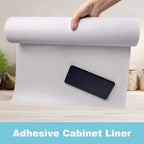 PABUSIOR Self-Adhesive Kitchen Cabinet Liner: 17.7 Inch x 145.5 Inch White Drawer Mat - Easy to Cut Waterproof Non-Slip Shelf Liner for Pantry Shelving