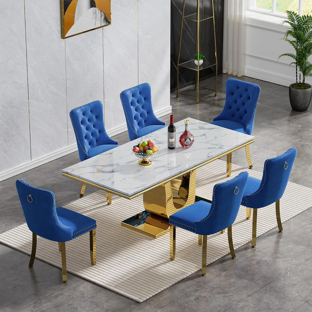 SSLine 68'' Marble Dining Table,Luxury Rectangular Kitchen Dining Roo...