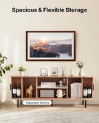 VEVOR Fluted TV Stand for TVs up to 65 inch, Mid-Century Modern Entertainment Center, Media Console with Storage Cabinet and Sliding Tambour Door, Boho Television Stand for Living Room, Bedroom, Oak